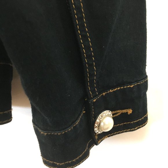 Quacker Factory Art to wear Embellished Dark Denim Jean Jacket Med - Picture 10 of 14